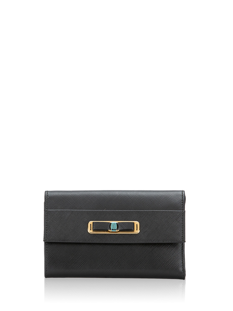 Leather Vara Trifold Wallet Nero