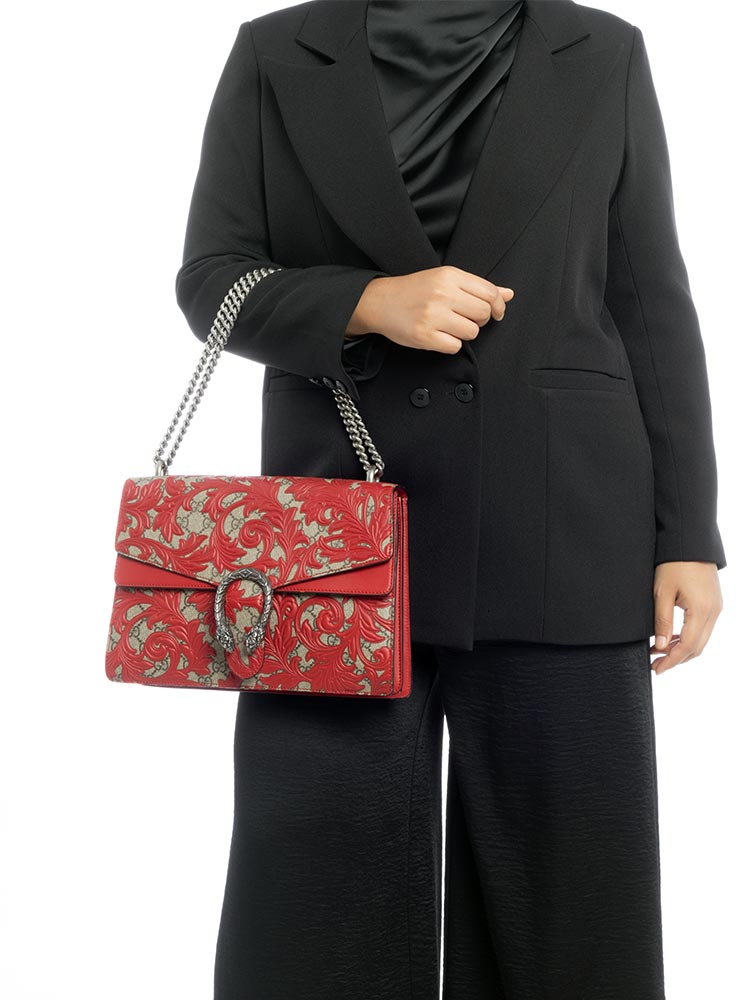 GG Supreme Arabesque Dionysus Medium Shoulder Bag Hibiscus Red