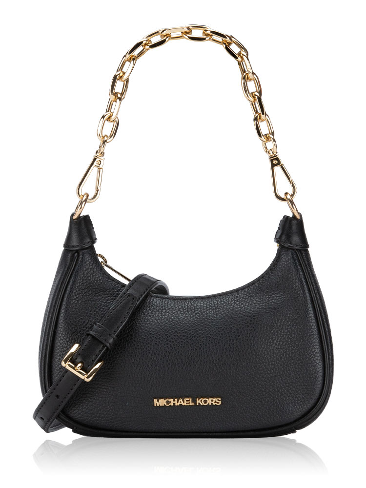 Cora Leather Large Zip Pouchette Black