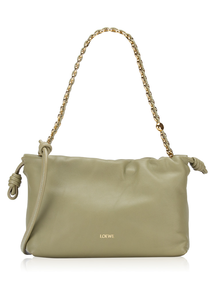 Nappa Flamenco Knot Medium Shoulder Bag with Donut Chain Eucalyptus
