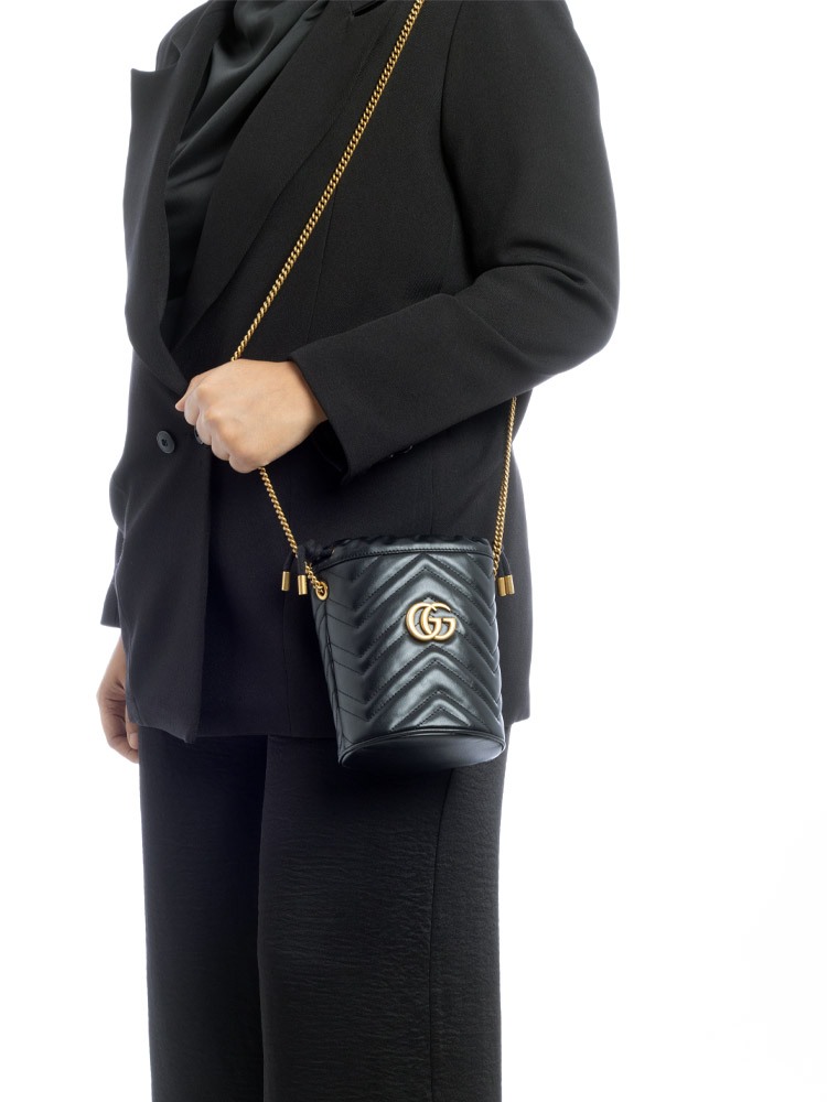 Calfskin Matelasse GG Marmont 2.0 Mini Bucket Bag Black