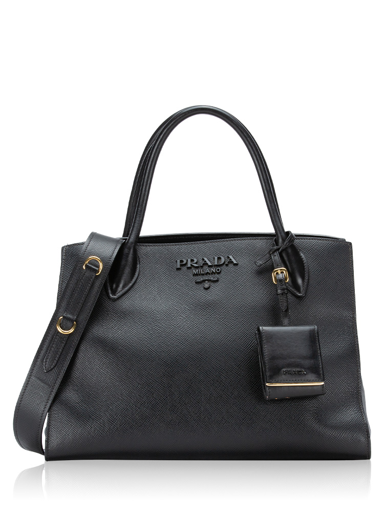 1BA155 Saffiano Cuir Monochrome Medium Satchel Nero