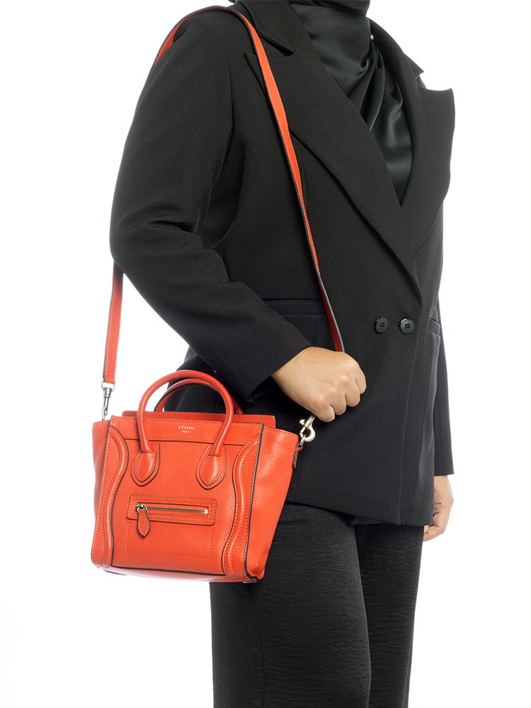 Drummed Calfskin Nano Luggage Vermillion