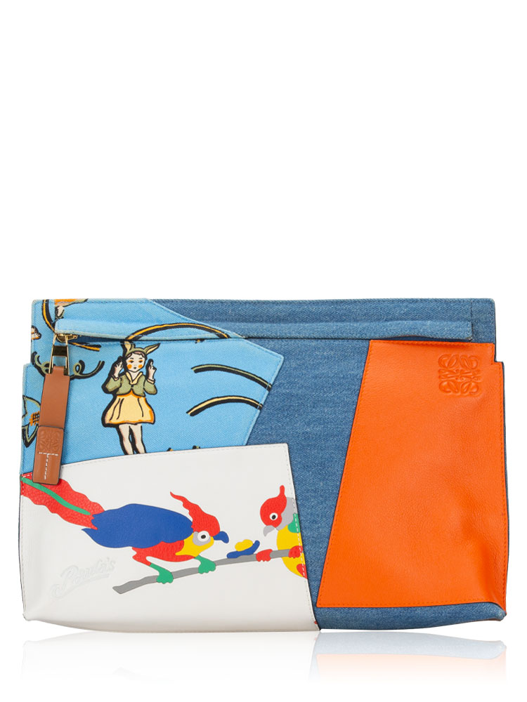 Calfskin Denim Paula's Ibiza Parrot T Pouch Multicolor
