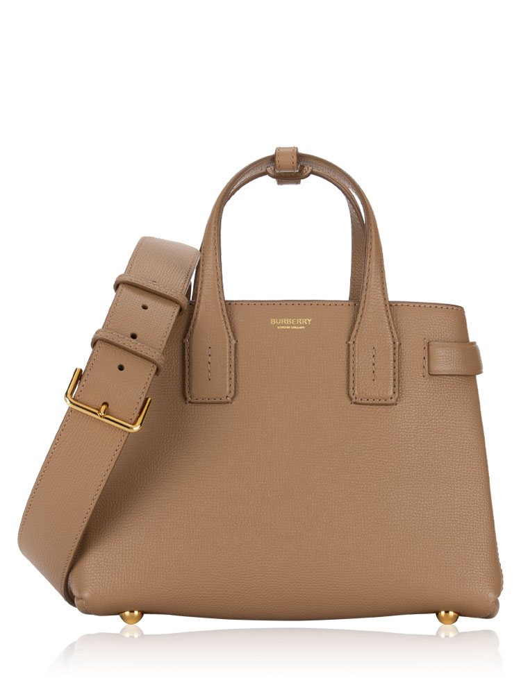Derby Calfskin House Check Banner Small Tote Camel