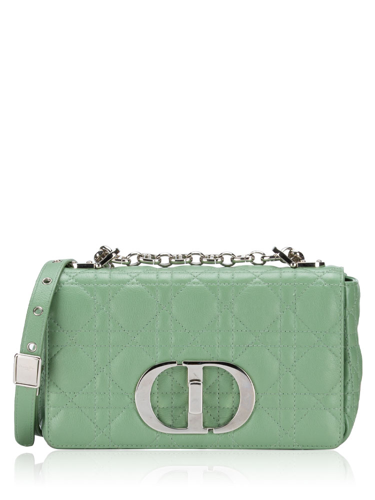 Calfskin Cannage Caro Small Shoulder Bag Green
