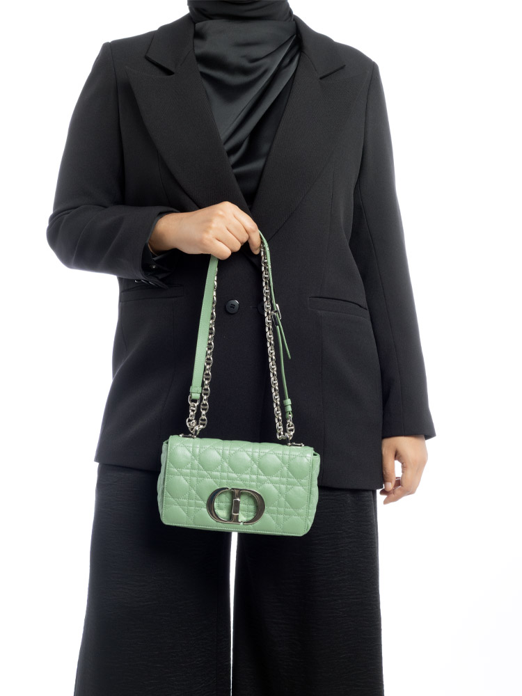 Calfskin Cannage Caro Small Shoulder Bag Green