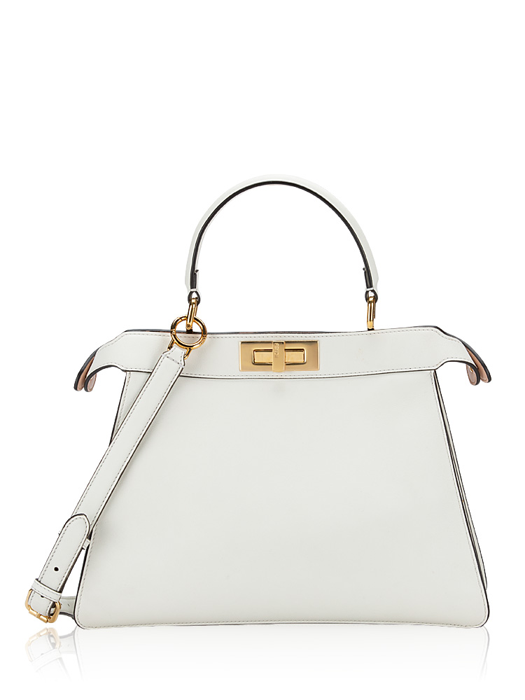 Vitello Seta Shiny Nappa Peekaboo I SEE U Medium Satchel White