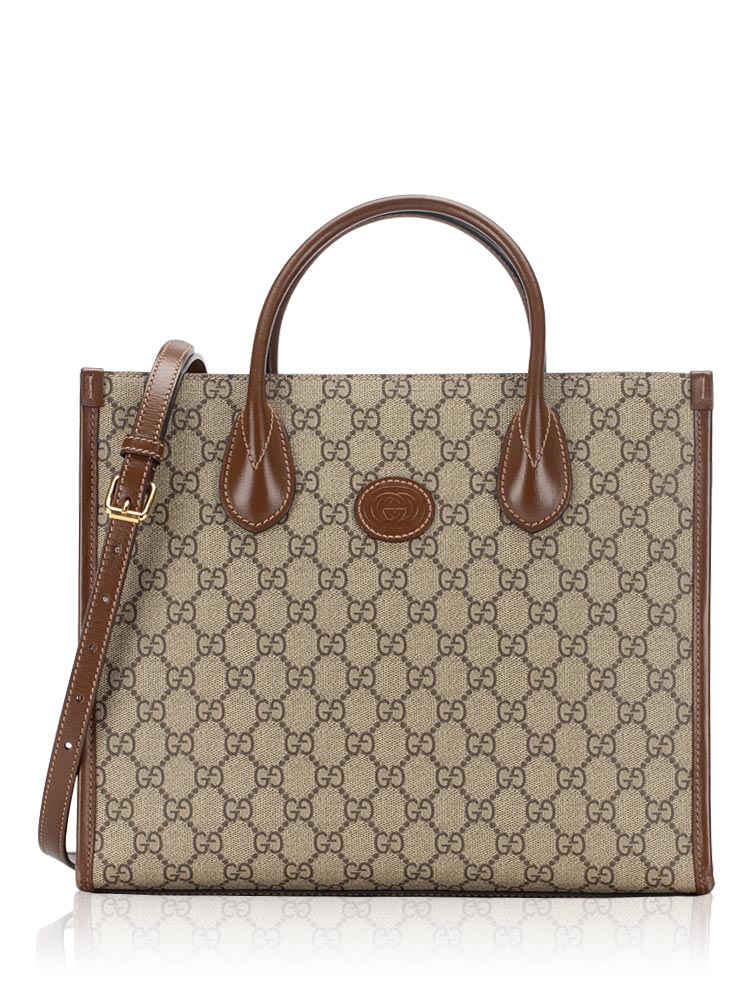GG Supreme Calfskin Retro Interlocking G Small Tote Beige Ebony