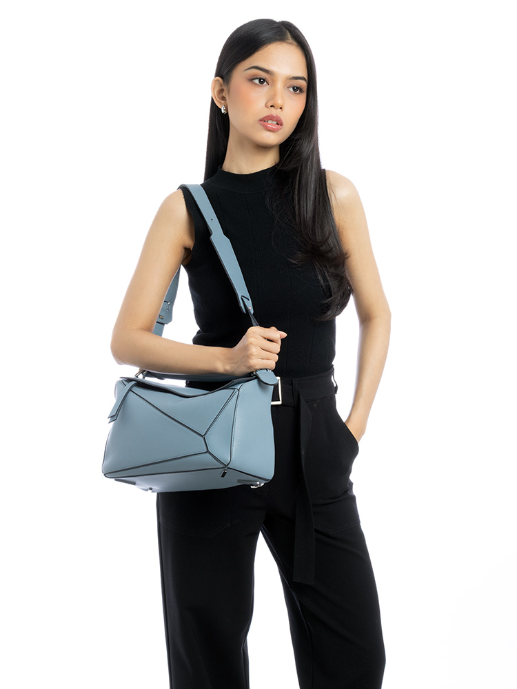 Calfskin Medium Puzzle Bag Stone Blue