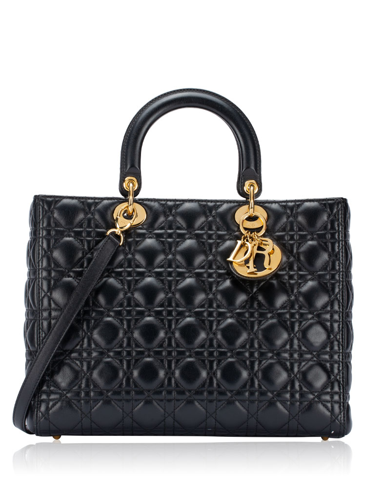 Lambskin Cannage Large Lady Dior Black