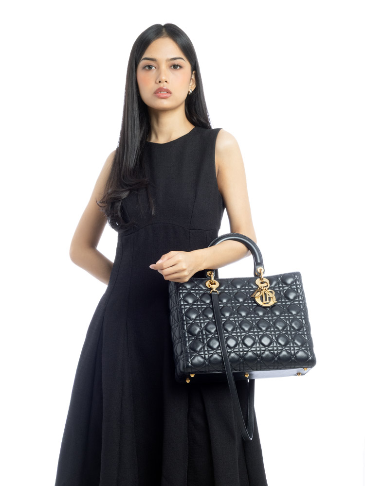 Lambskin Cannage Large Lady Dior Black