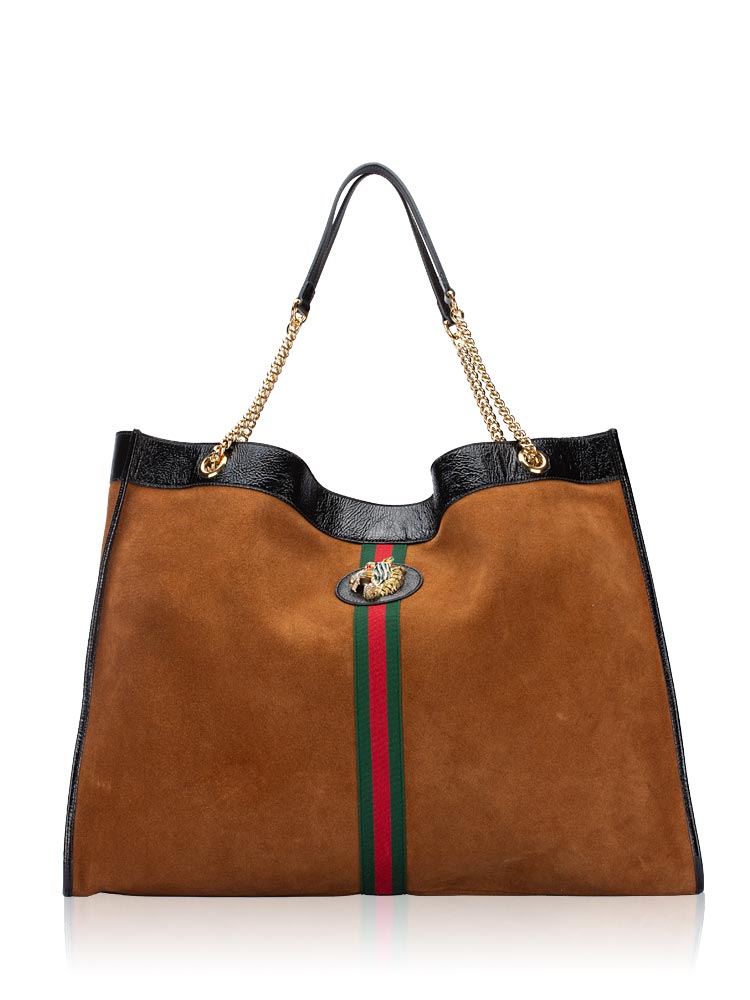 Suede Calfskin Rajah Maxi Chain Tote Brown