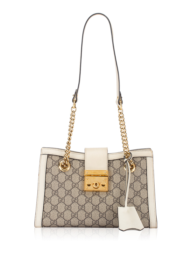 GG Supreme Padlock Small Tote Beige Mystic White