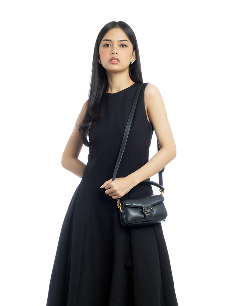 C3880 Pillow Leather Tabby 18 Shoulder Bag Black