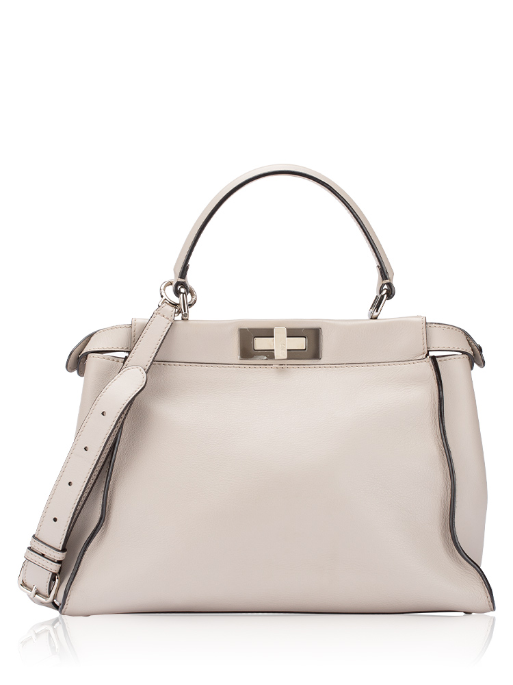 Vitello Seta Shiny Nappa Medium Satchel Grigio Polvere