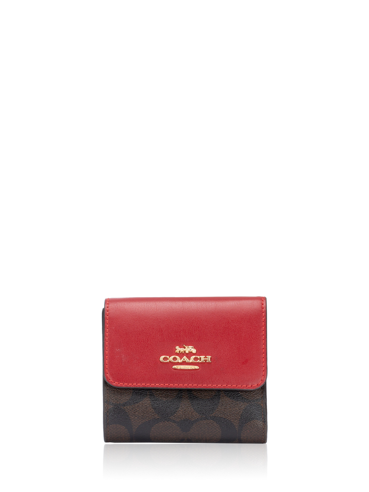 CE930 Signature Colorblock Small Trifold Wallet Brown Red