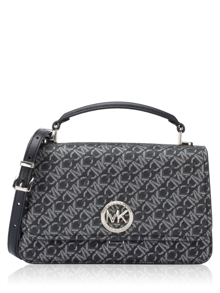 Metallic Monogram Empire Delancey Medium Satchel Black Silver 