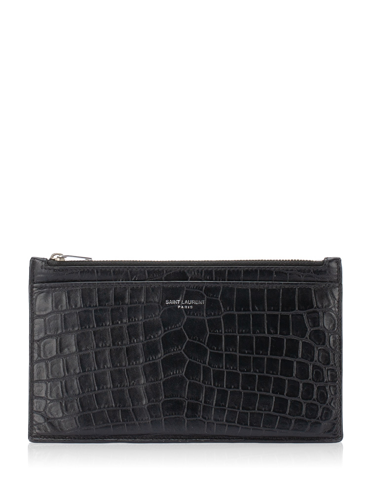 Croco Embossed Slim Pouch Black
