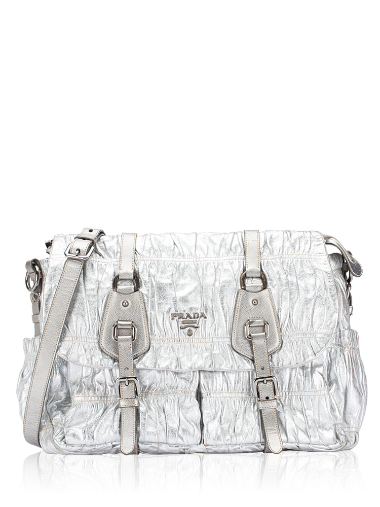 Metallic Nappa Gaufre Messenger Argento