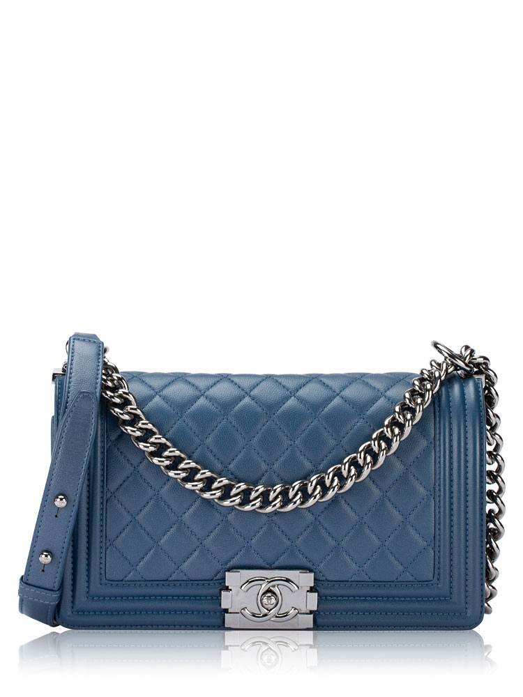 Caviar Boy Medium Flap Bag Dark Blue