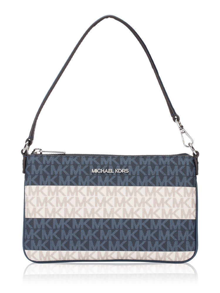 Signature Stripe Jet Set Small Wristlet Navy