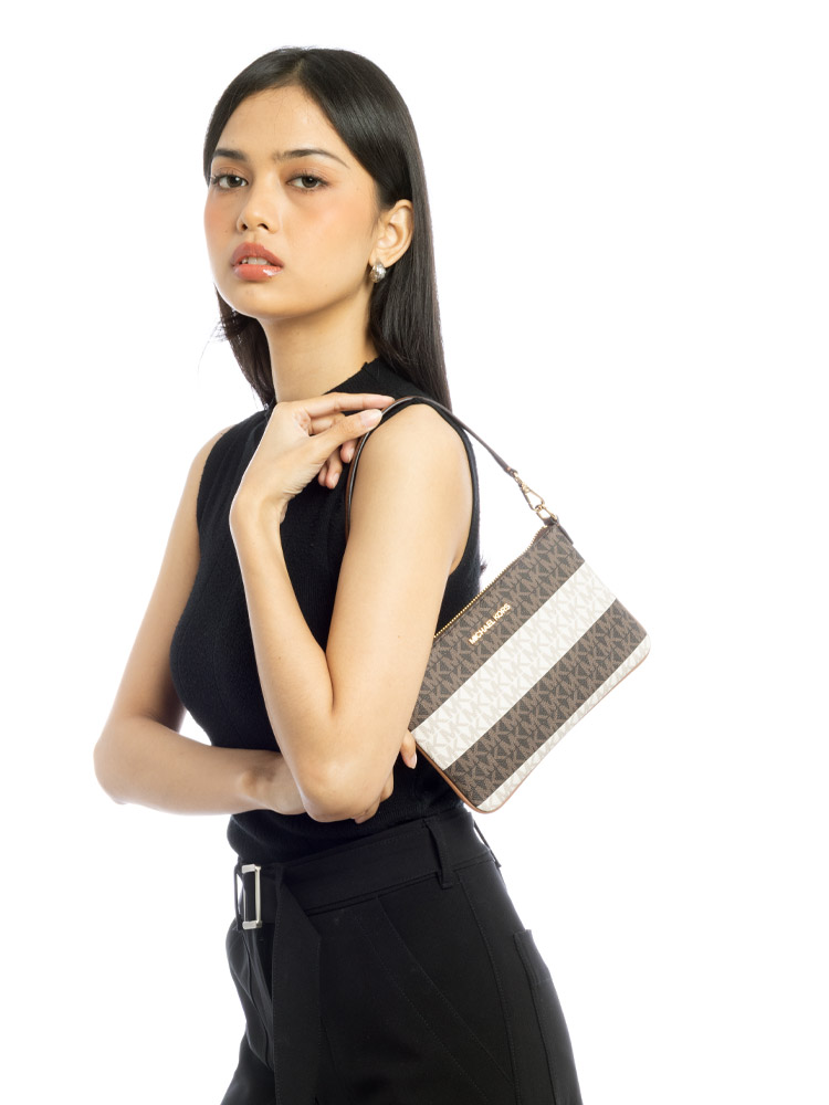 Signature Stripe Jet Set Small Wristlet Vanilla Luggage