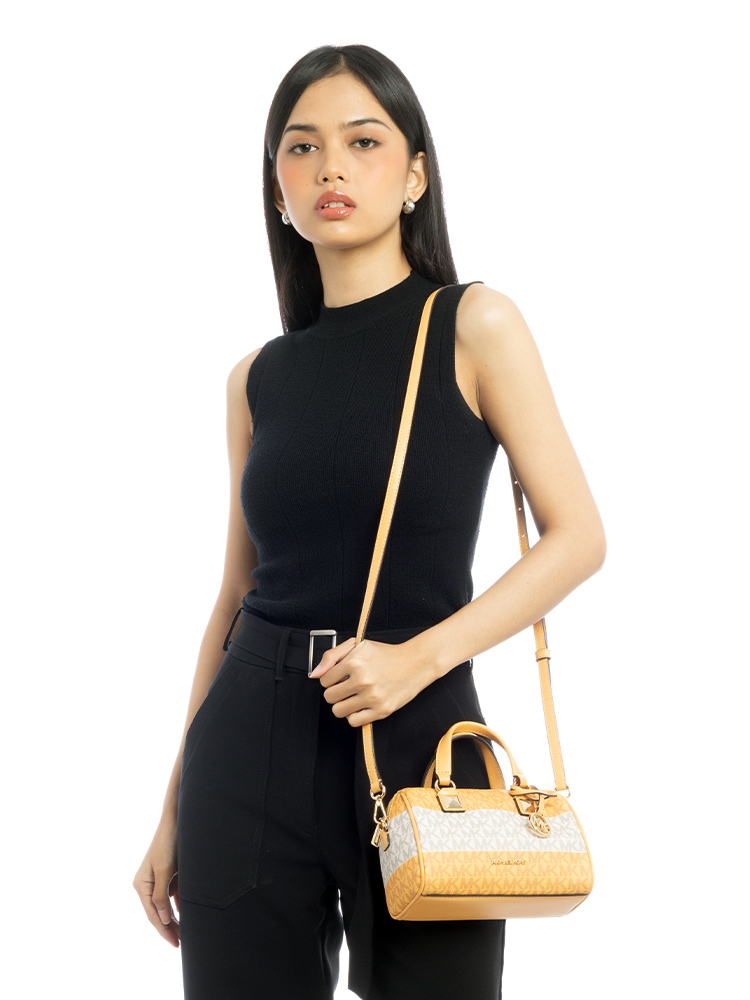 Signature Stripe Grayson Small Duffel Bag Honeywheat