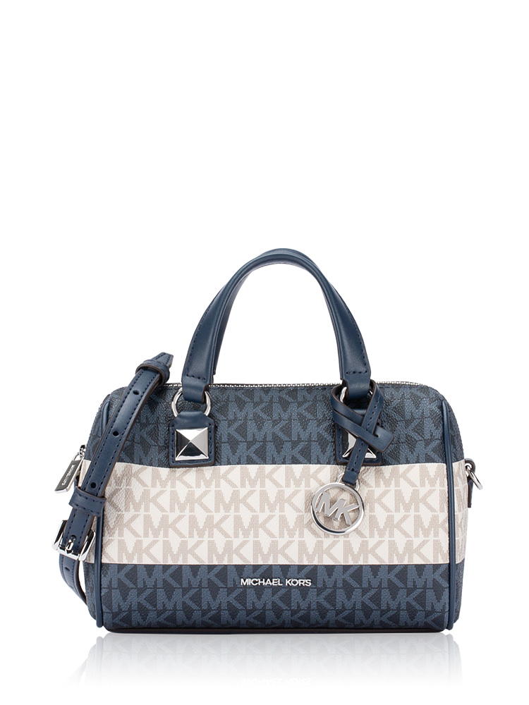 Signature Stripe Grayson Small Duffel Bag Navy