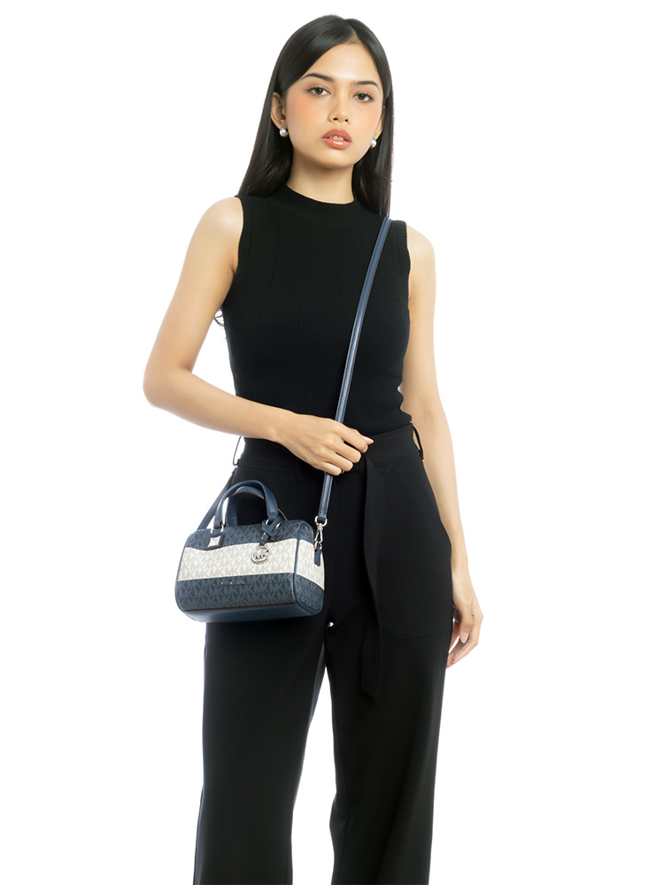 Signature Stripe Grayson Small Duffel Bag Navy