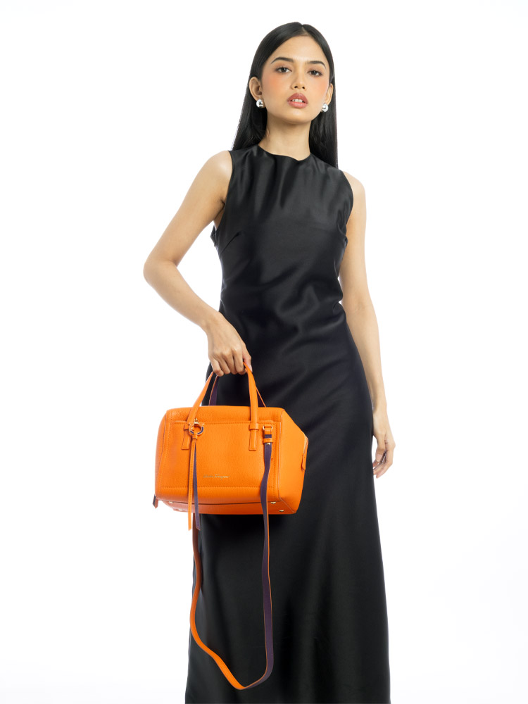 Calfskin Gancini Addy Shoulder Bag Orange Purple