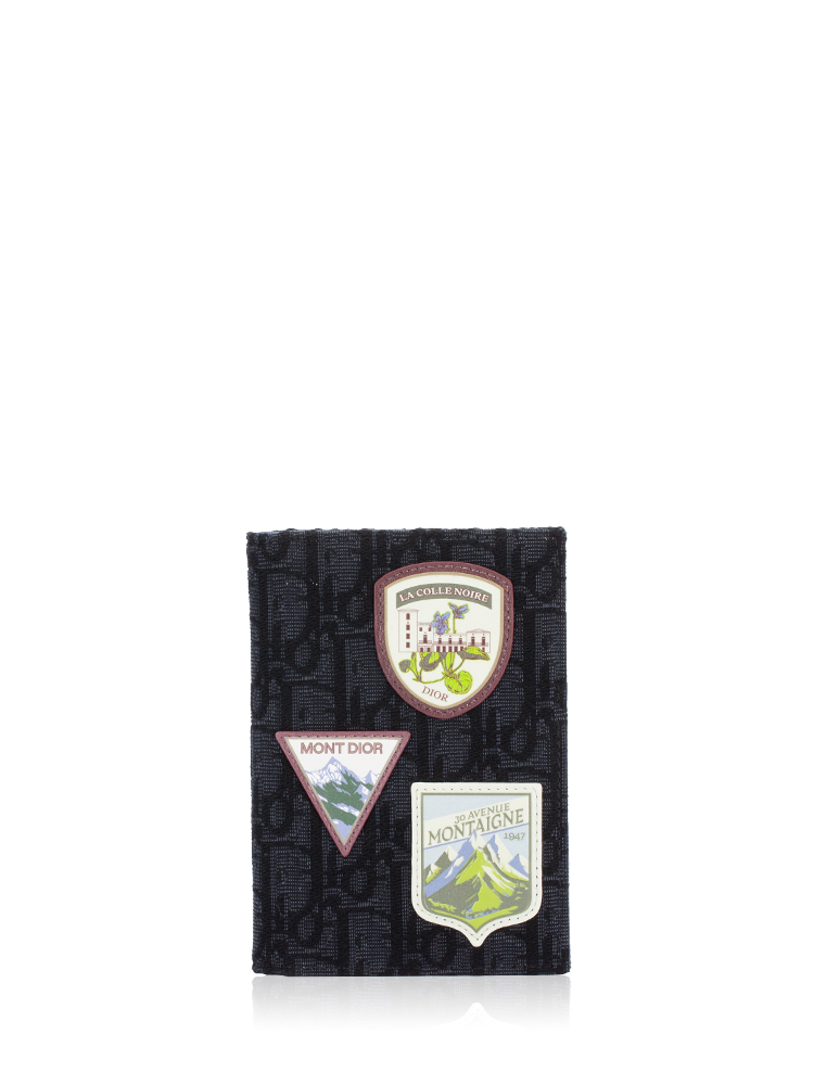 Oblique Jacquard Mountain Patches Passport Holder Black