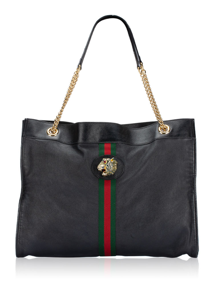 Calfskin Rajah Large Chain Tote Black