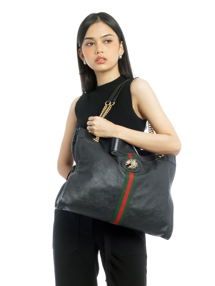 Calfskin Rajah Large Chain Tote Black