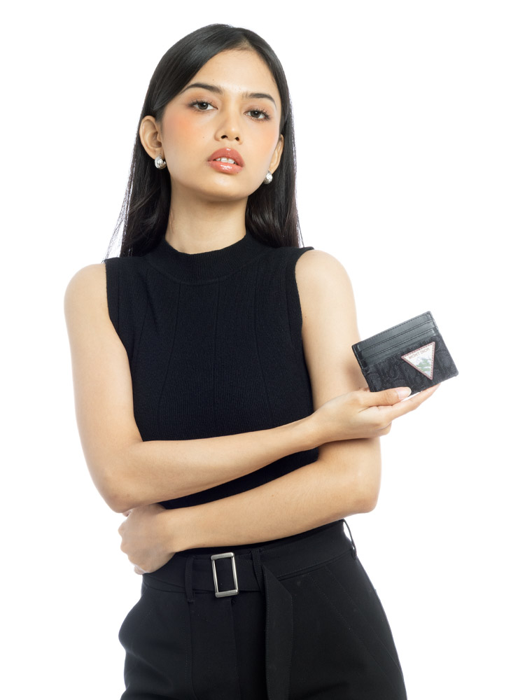 Oblique Jacquard Mountain Patches Card Holder Black Blue