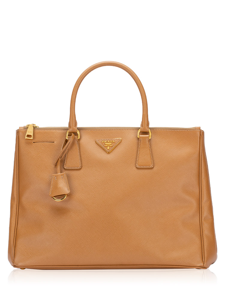 BN1786 Saffiano Lux Double Zip Tote Caramel