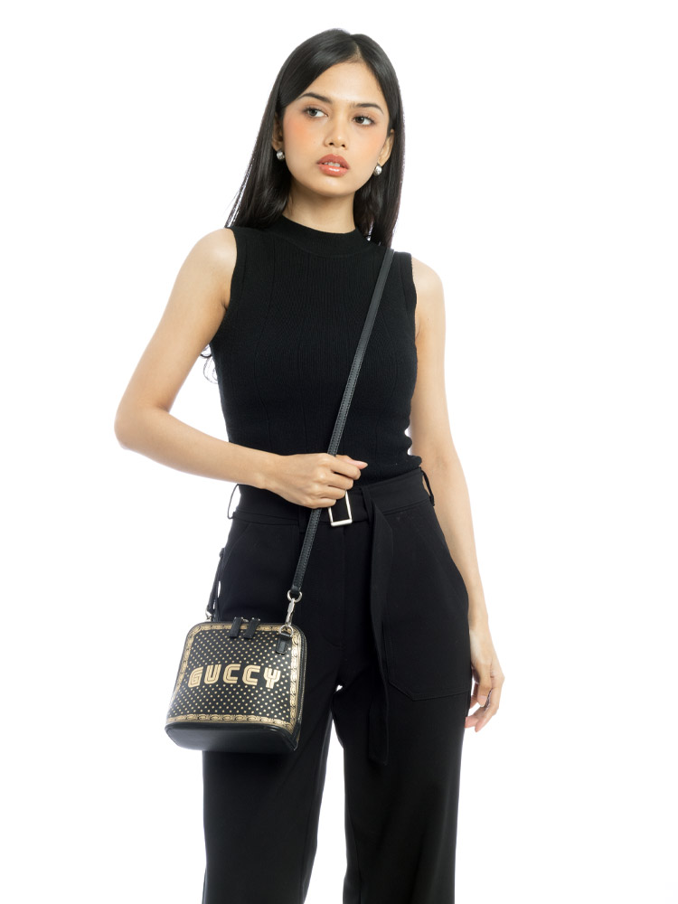 x SEGA GUCCY Stars Mini Dome Shoulder Bag Black Gold