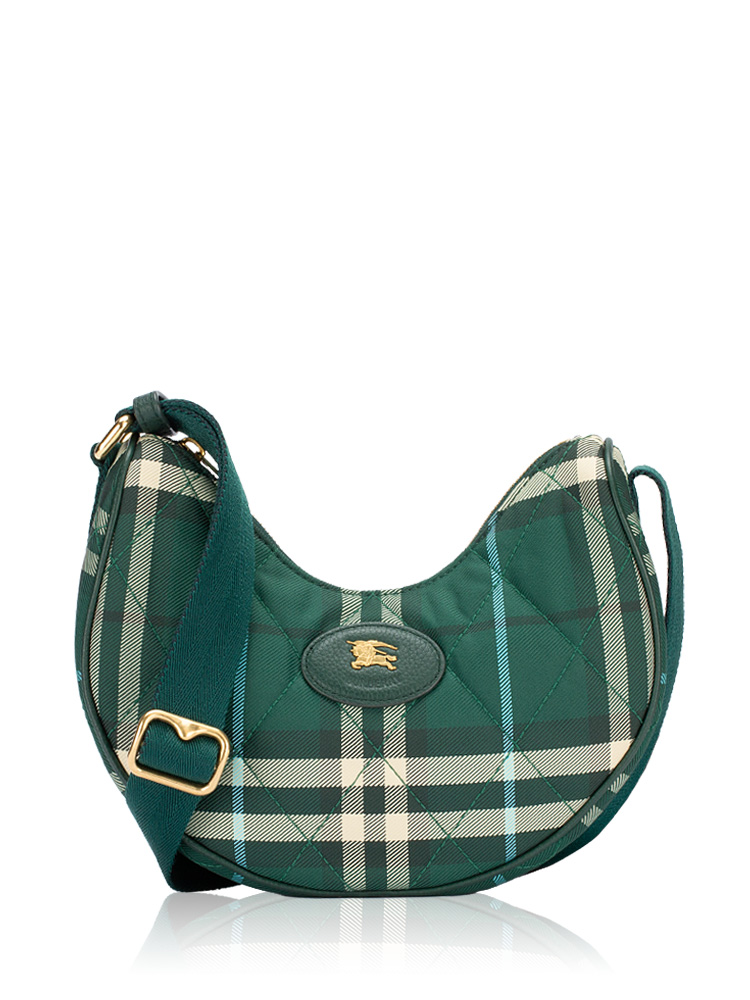 Quilted Nylon Check Horseshoe Shoulder Bag Verdant Green