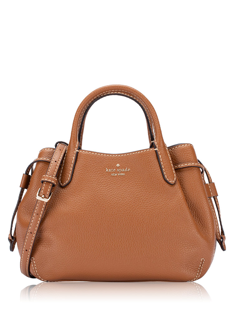 Dumpling Pick Stitch Leather Small Satchel Warm Gingerbread