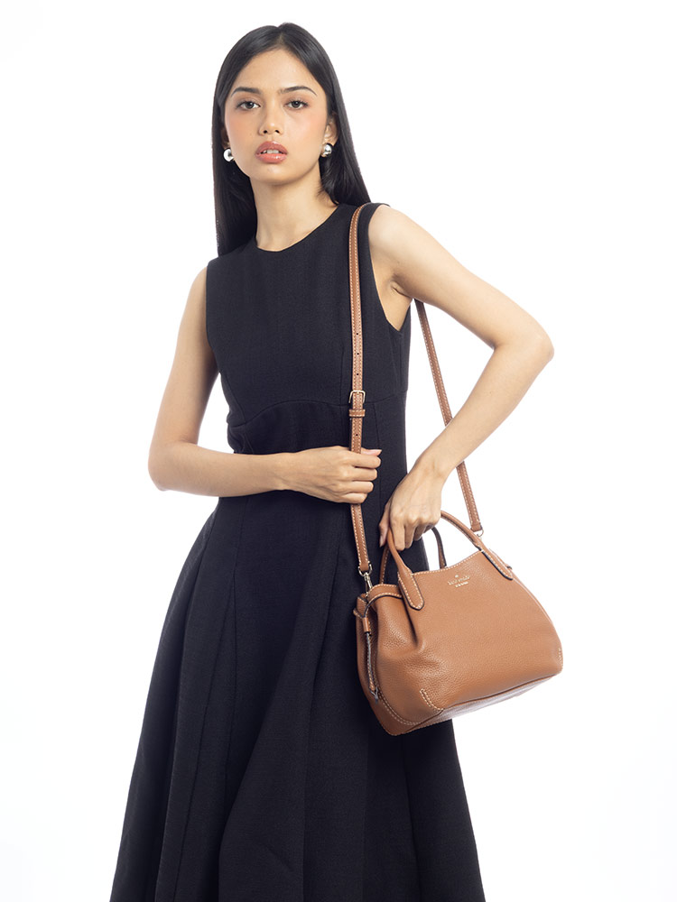 Dumpling Pick Stitch Leather Small Satchel Warm Gingerbread