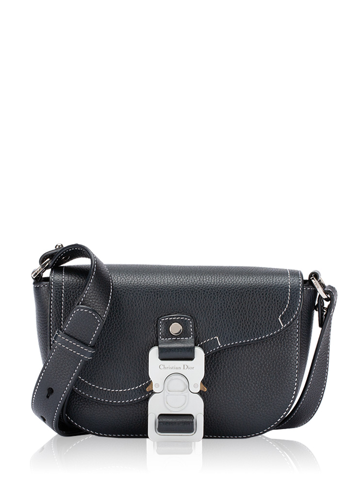Grained Calfskin Saddle Messenger Black