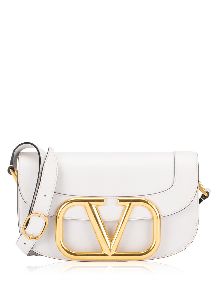 Smooth Calfskin Supervee Shoulder Bag Saddle Ivory