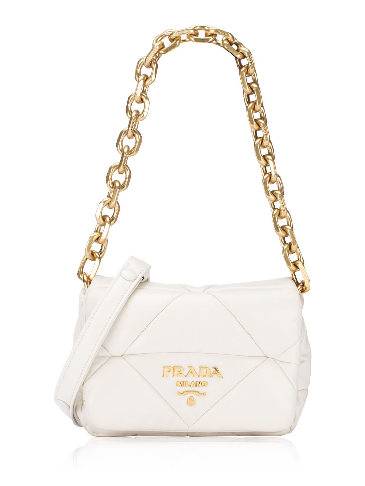 1BD292 Nappa Quilted Metal Patchwork System Small Flap Bag Bianco