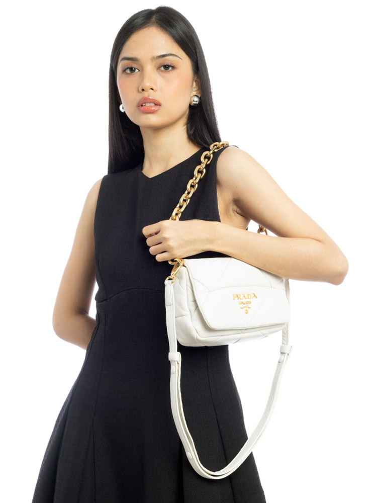 1BD292 Nappa Quilted Metal Patchwork System Small Flap Bag Bianco