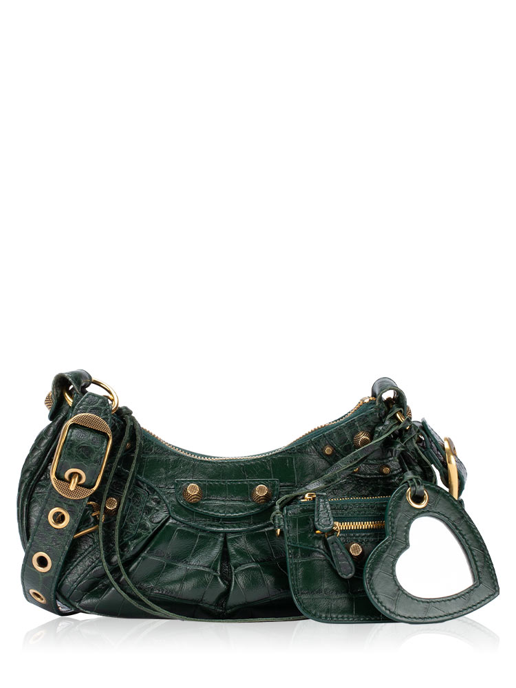 Croco Effect Le Cagole XS Shoulder Bag Forest Green