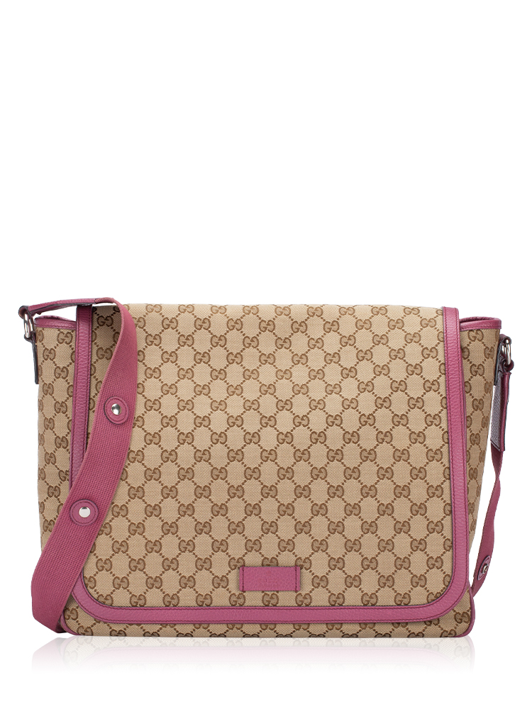 GG Canvas Diaper Messenger Bag Beige Pink