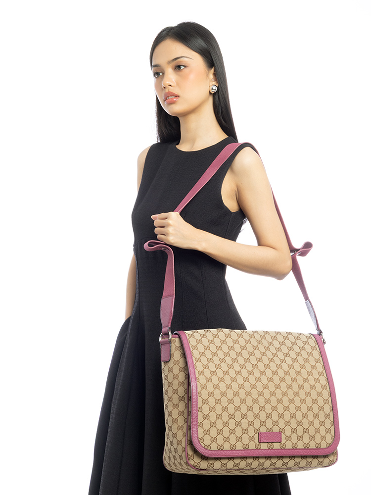 GG Canvas Diaper Messenger Bag Beige Pink