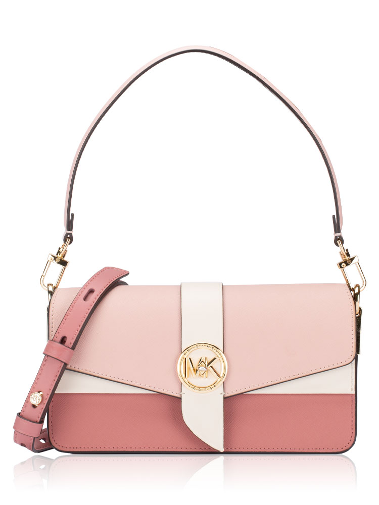 Greenwich Leather Medium Color Block Shoulder Bag Smokey Rose Multi