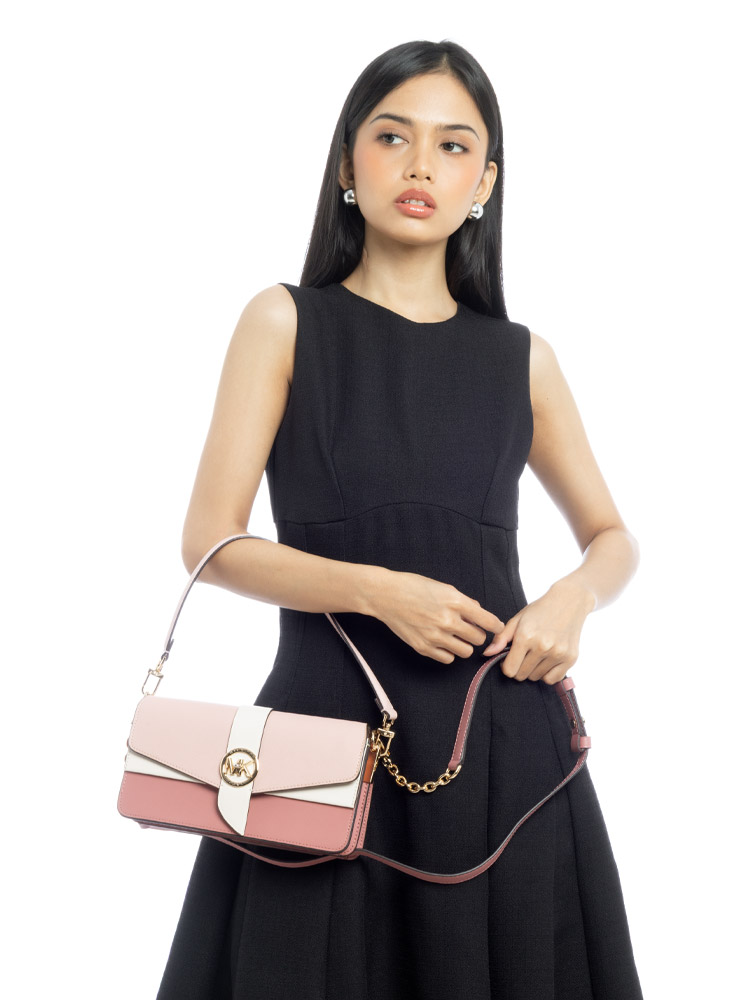 Greenwich Leather Medium Color Block Shoulder Bag Smokey Rose Multi