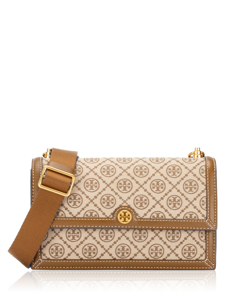 T Monogram Jacquard Shoulder Bag Hazelnut